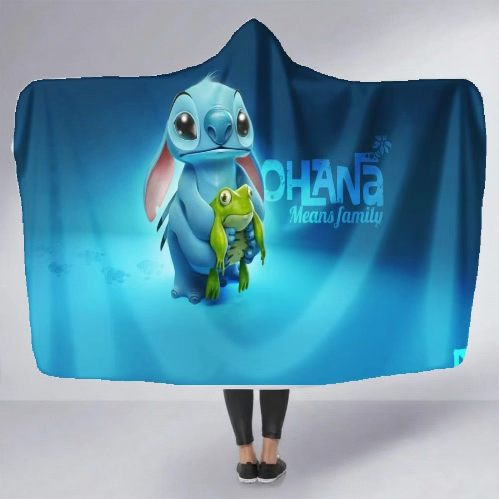 Stitch ohana flannel hooded blanket for kids