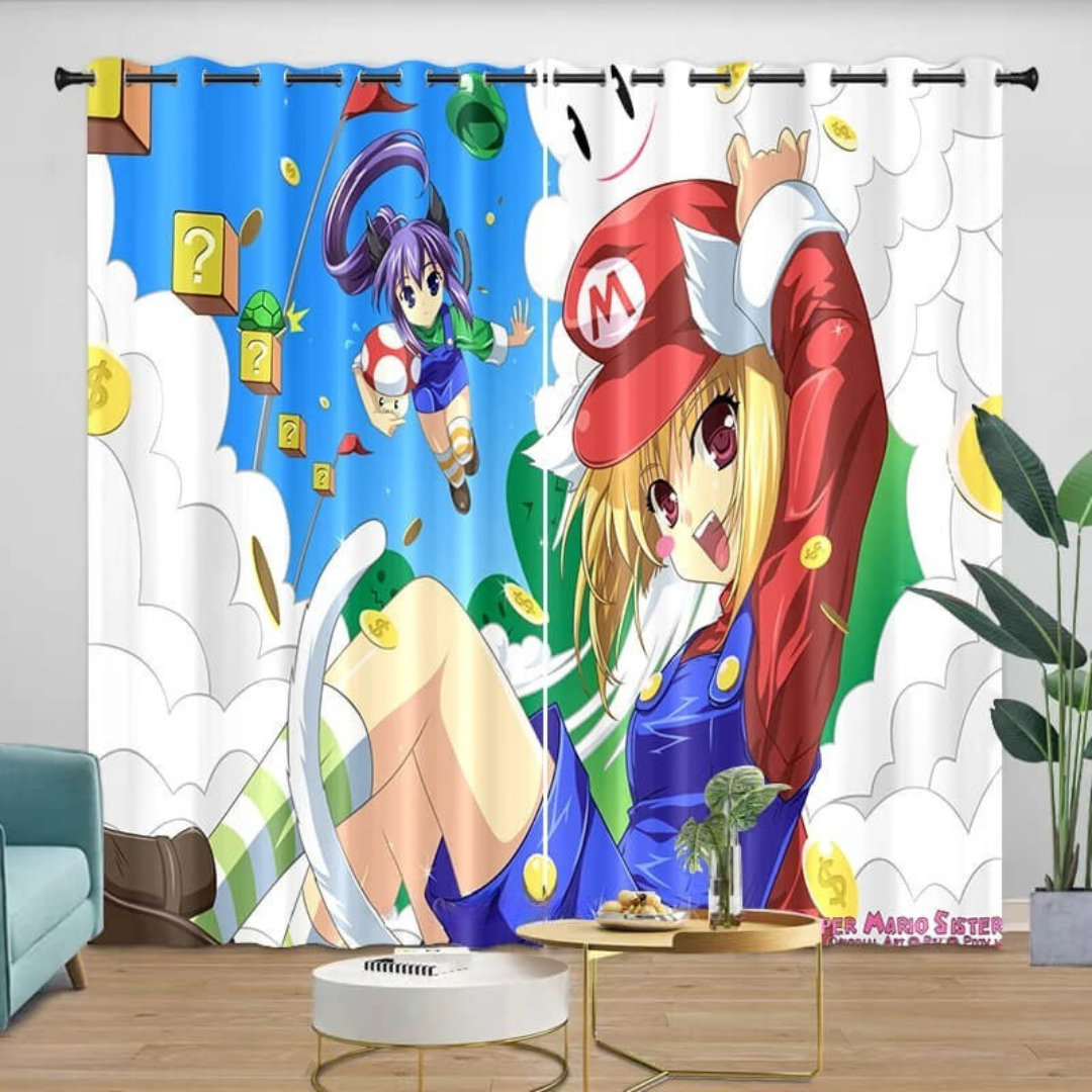 Fun cartoon curtains for Super Mario bedroom décor