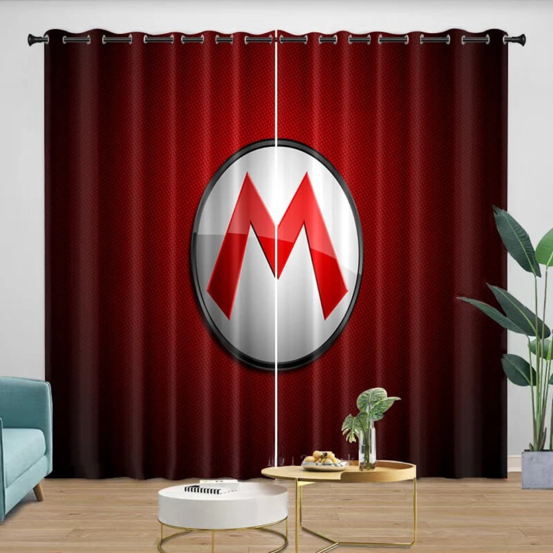 Kids gaming blackout curtains with Mario and Luigi