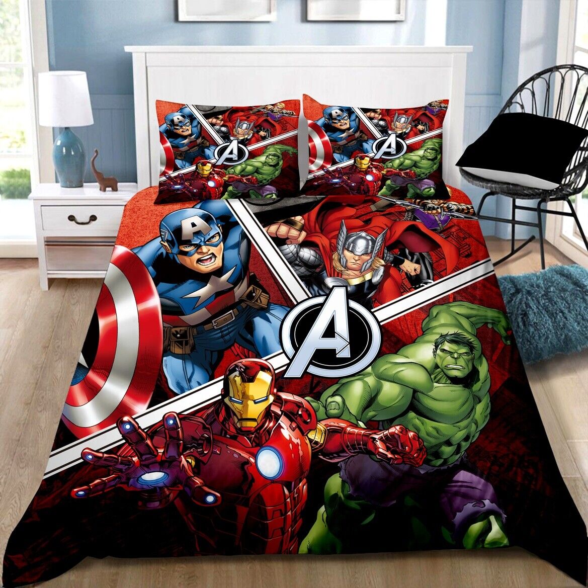 Superhero quilt cover set for kids and teens with Marvel Avengers characters