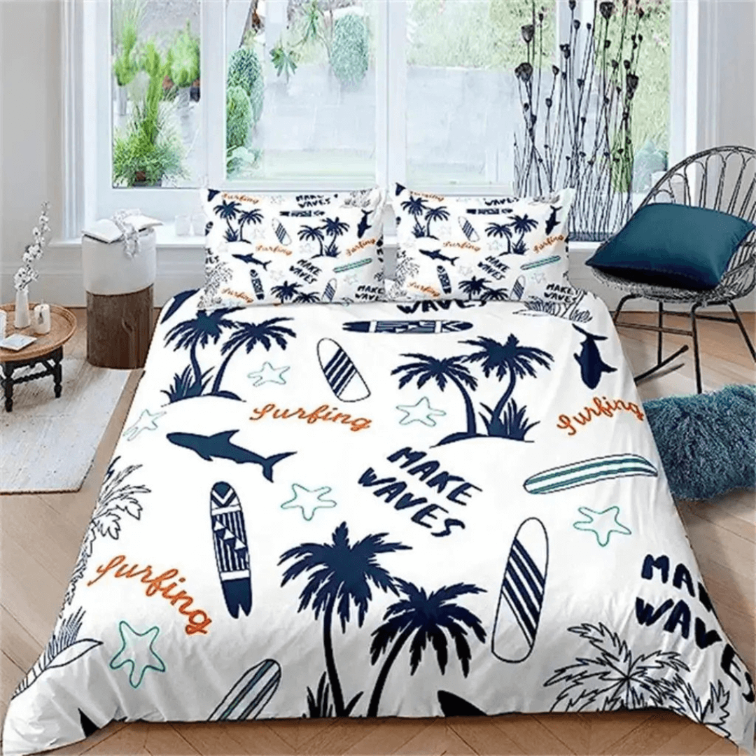 Ocean breeze surfboard doona cover for bedroom