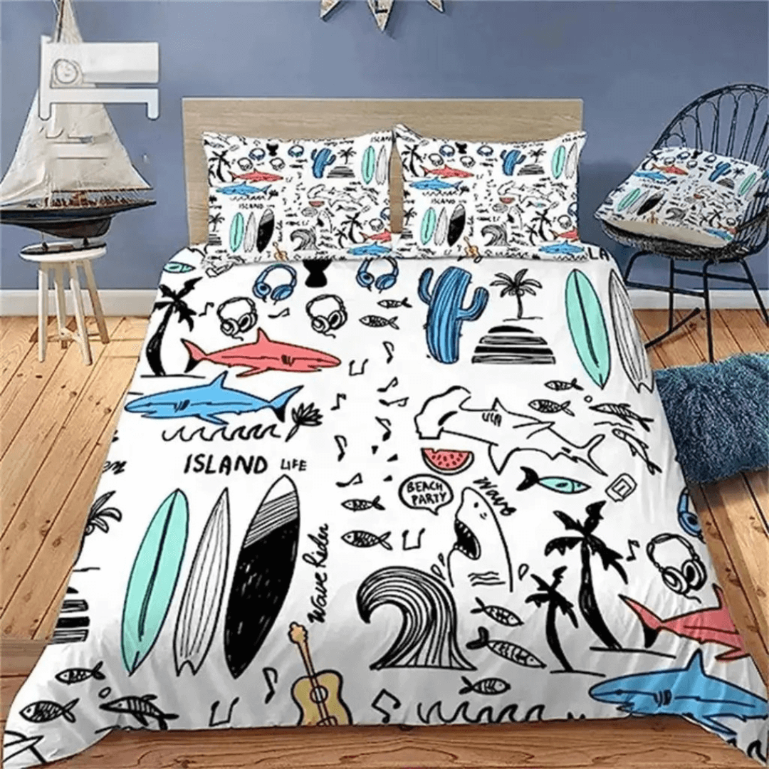 Surfing lifestyle doona cover ocean pattern bedroom set