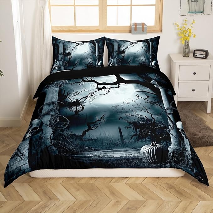 Tree Bedding Set King Size Halloween Horror Theme Comforter Cover Gothic Spooky Duvet Cover for Teens Adult Men Branches Grey Tree Terror Quilt Cover Home Decoration