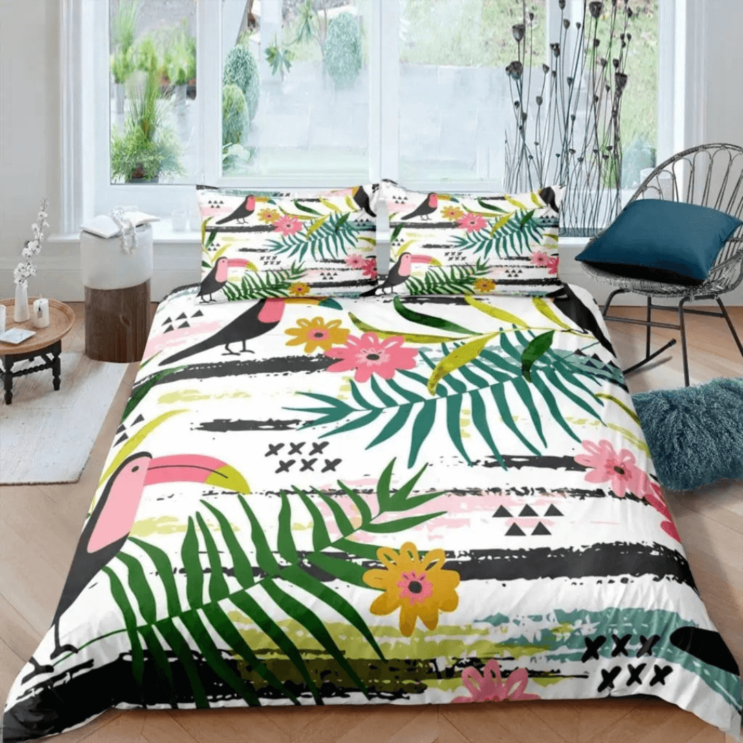 Soft microfiber tropical duvet cover set