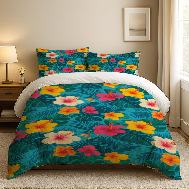 hibiscus bedding detail