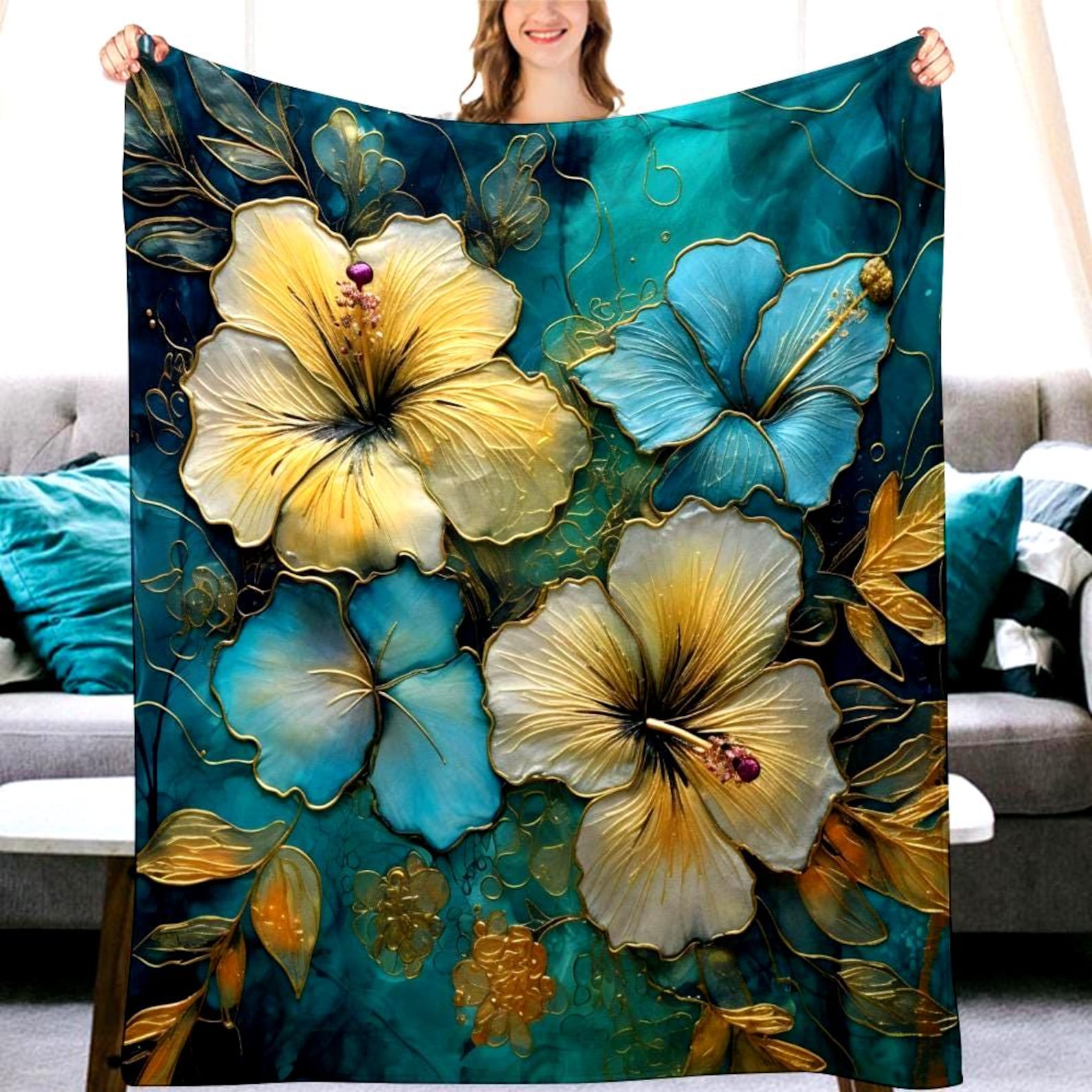 hibiscus floral blanket for sofa and bed