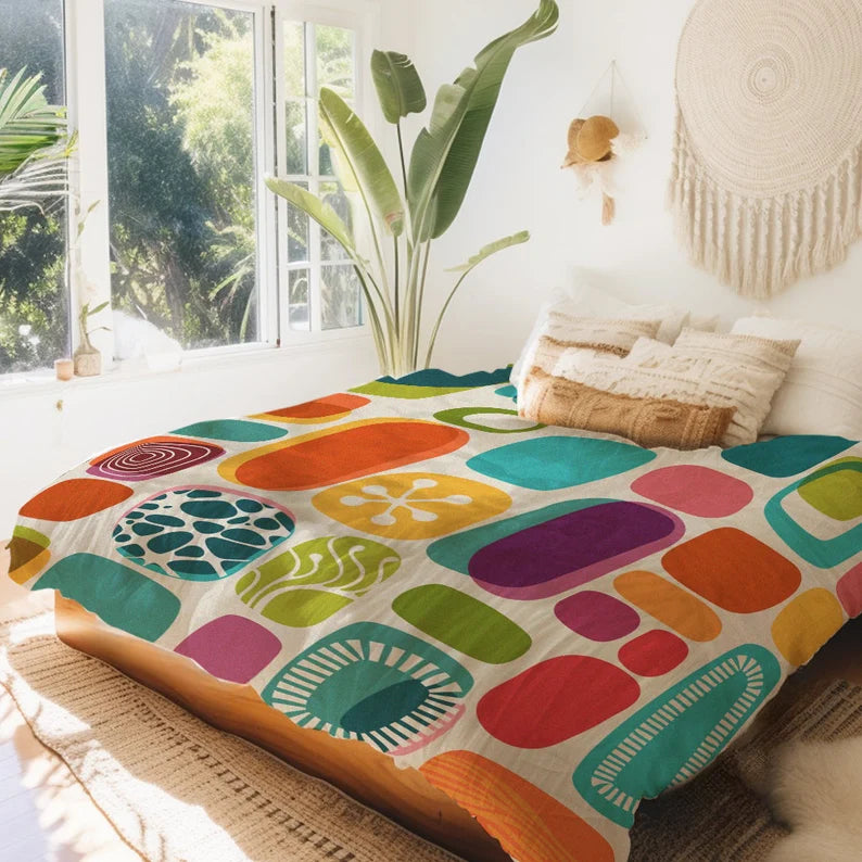 Vintage Colorful Boho Floral Duvet Cover Set