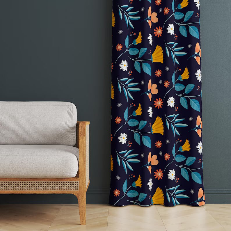 Vintage Floral butterfly window curtains
