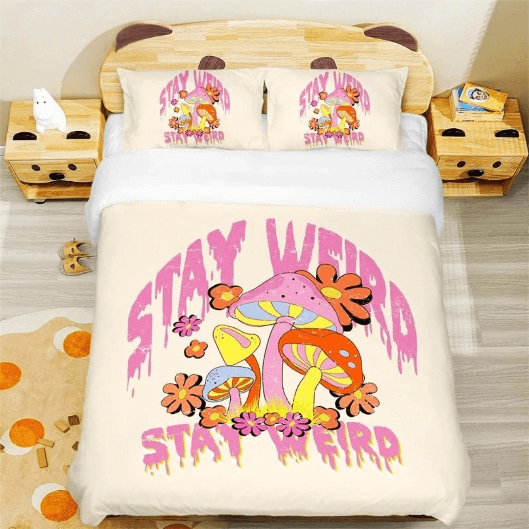 Cozy forest landscape duvet cover set with mushrooms