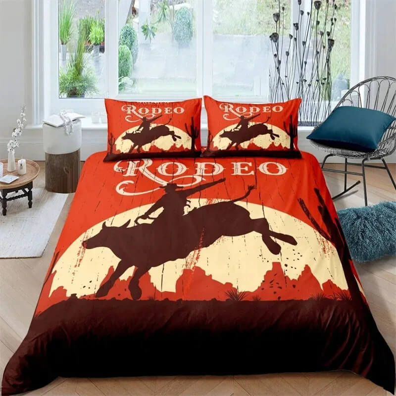 Western bull riding quilt cover