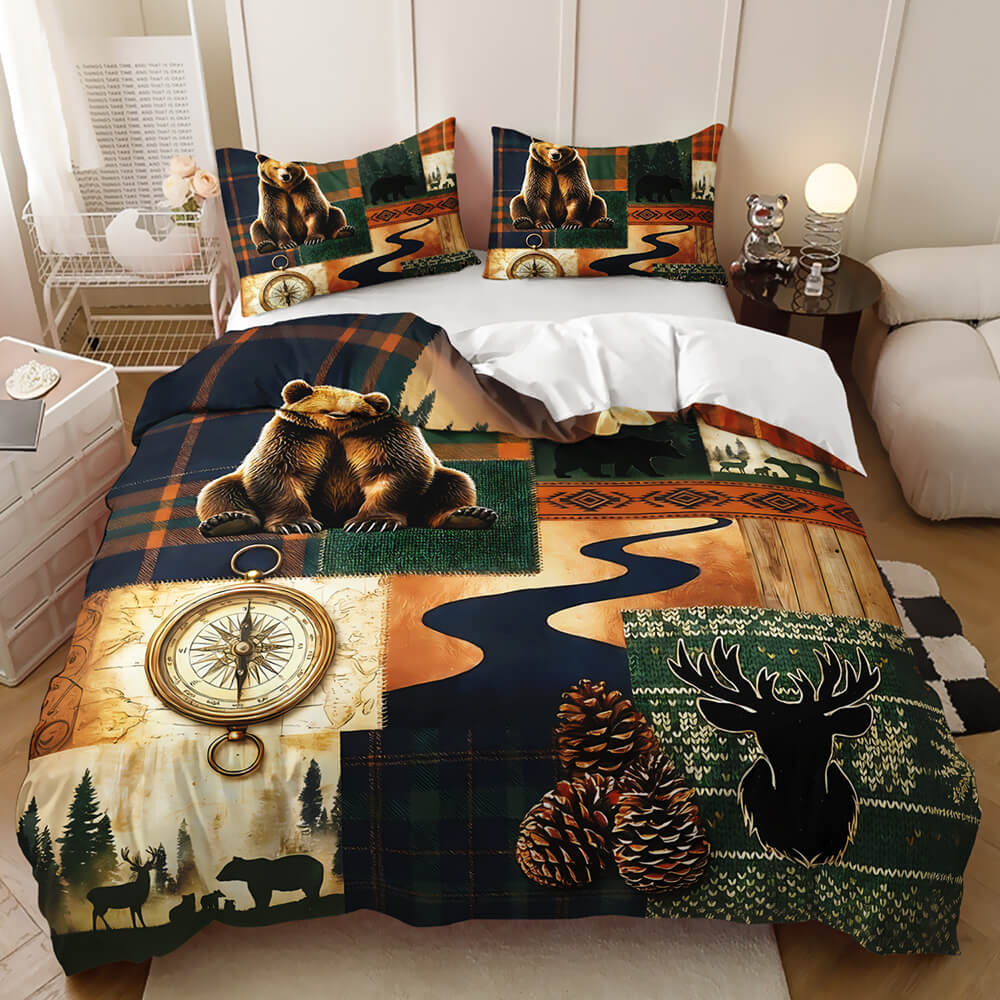 Bear themed duvet cover for woodland bedroom decor