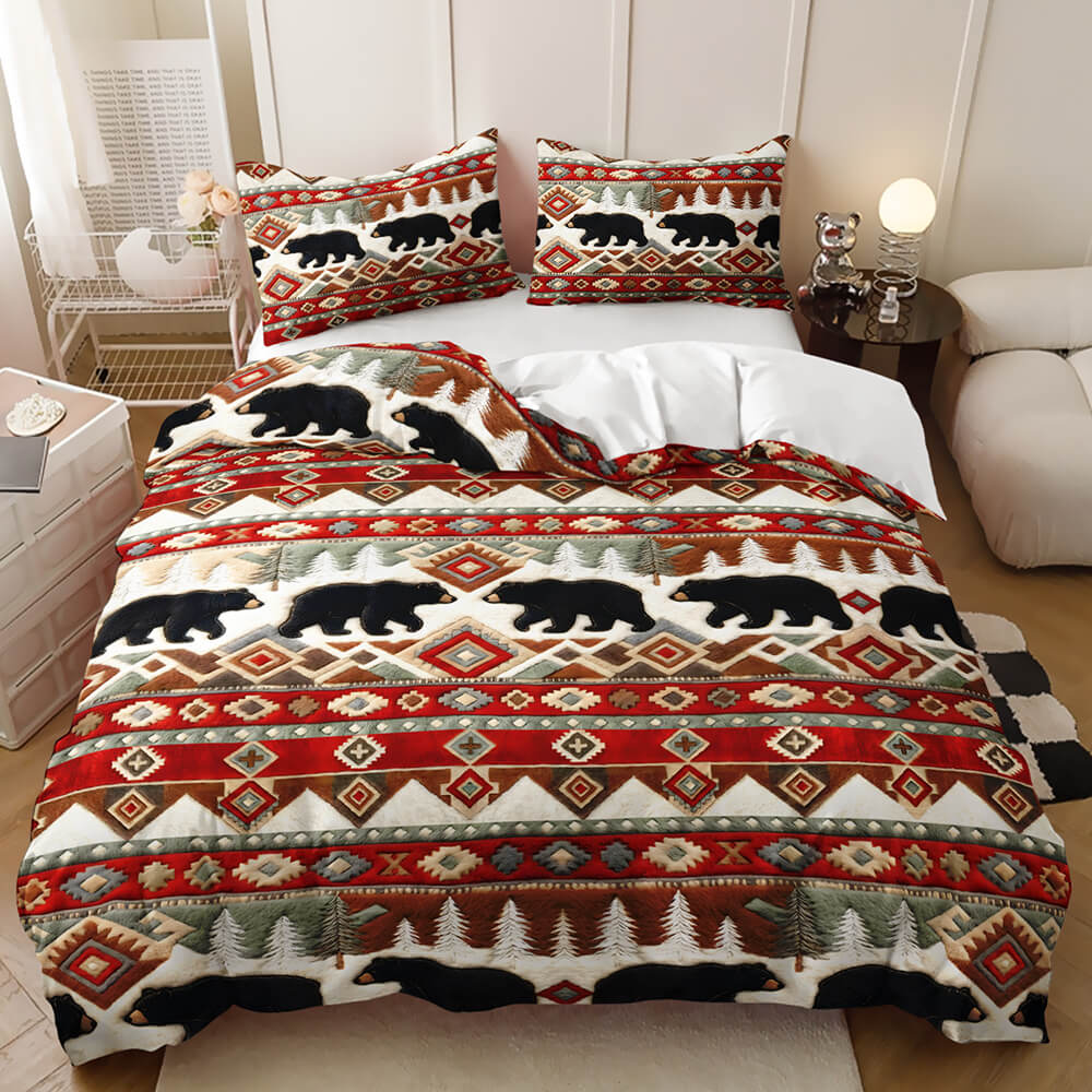 Forest wild bear duvet cover set with woodland wildlife design