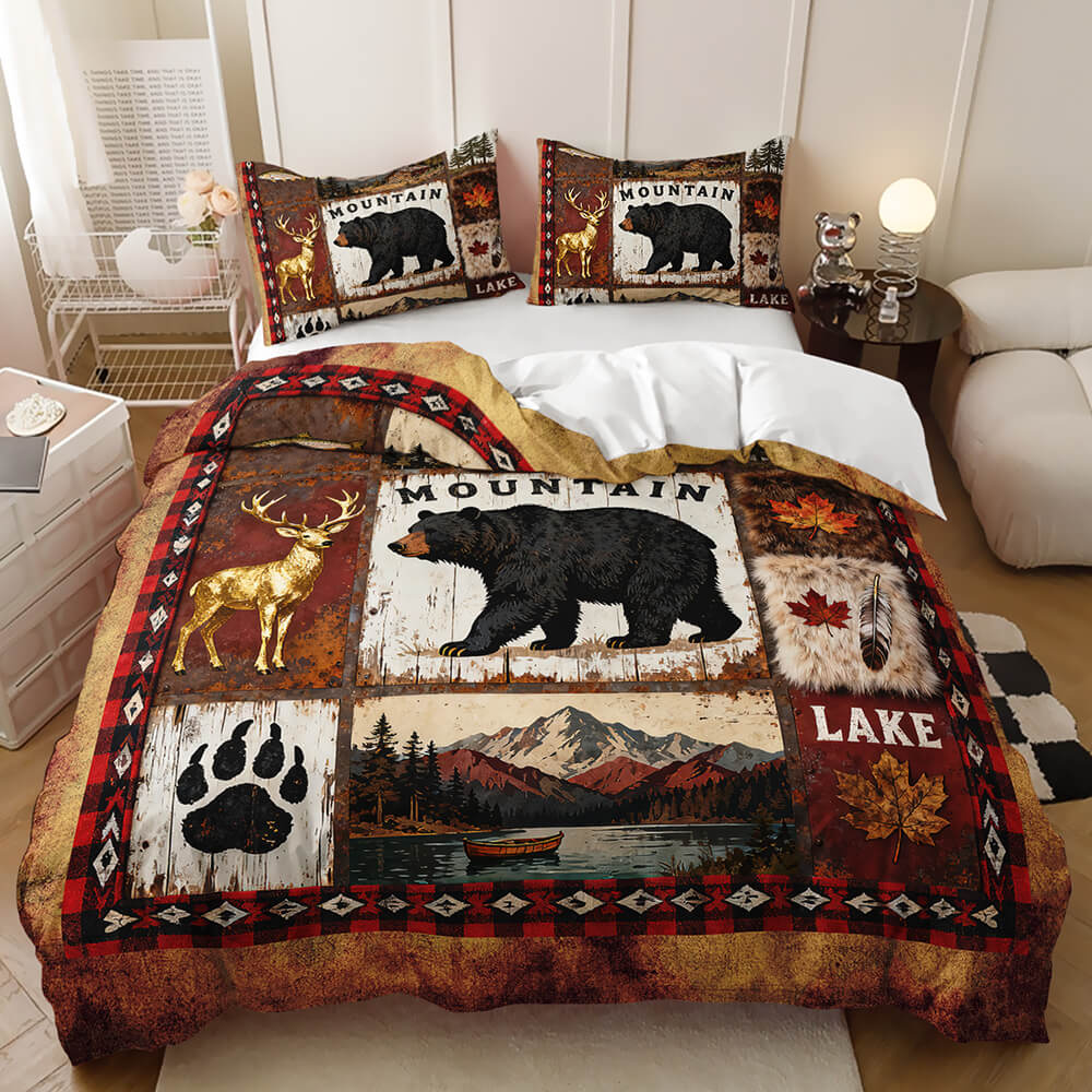 Wild bear bedding set with forest inspired print