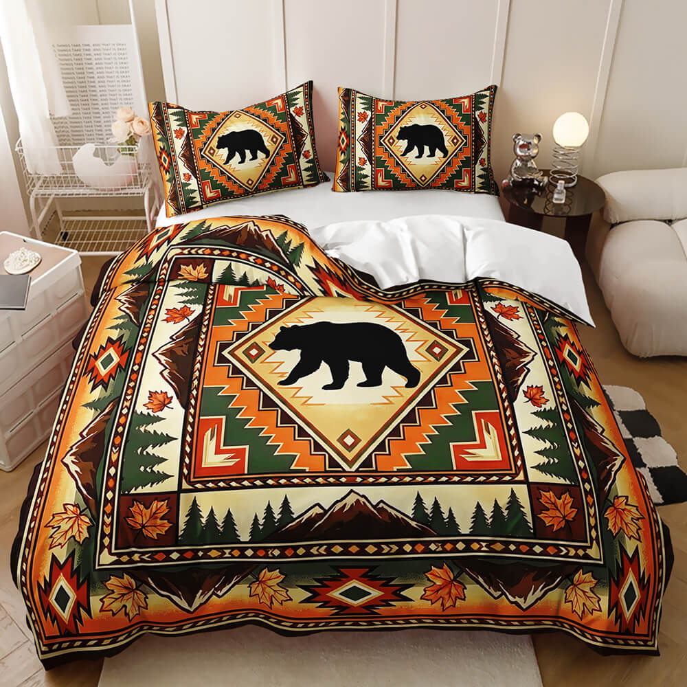 Woodland wildlife bedding featuring a wild bear