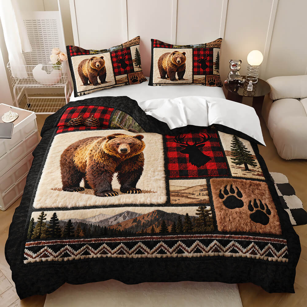 Forest wildlife doona cover with bear design