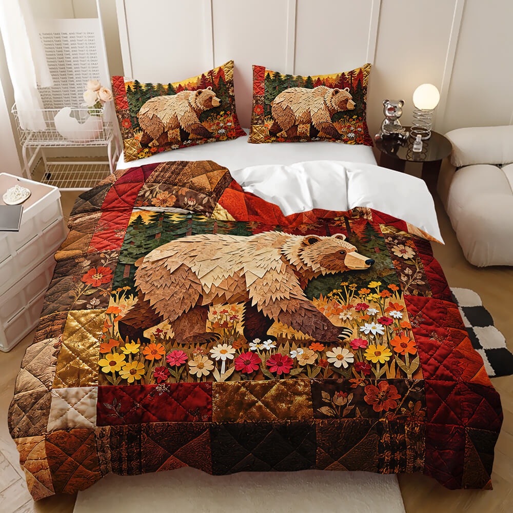 Woodland bear quilt set for bedroom decor
