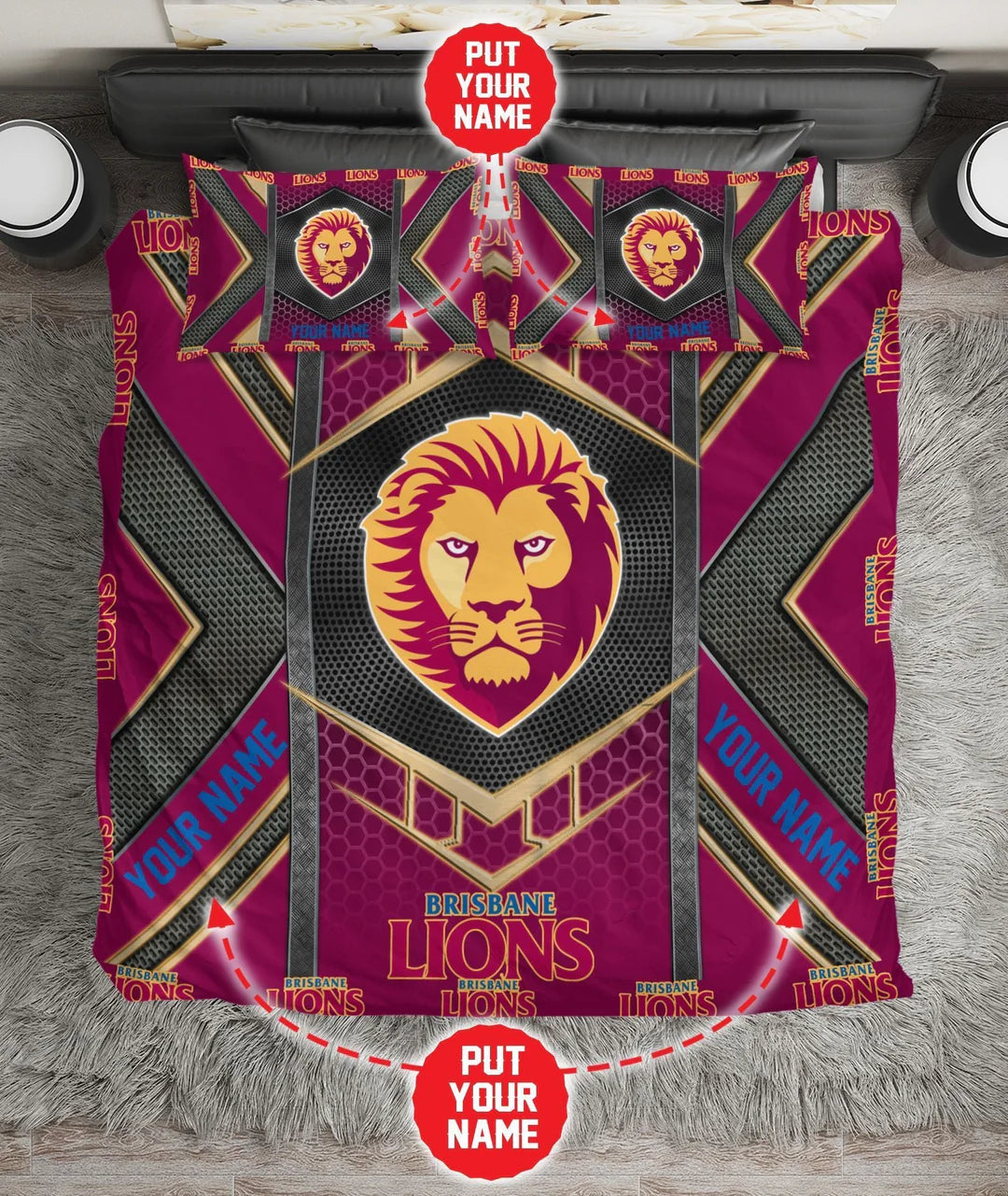 Personalized Brisbane Lions doona cover and quilt cover bedding set Australia with custom name