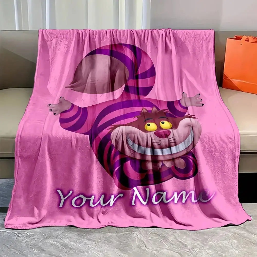 Cheshire Cat custom name blanket, Alice in Wonderland themed personalized gift throw