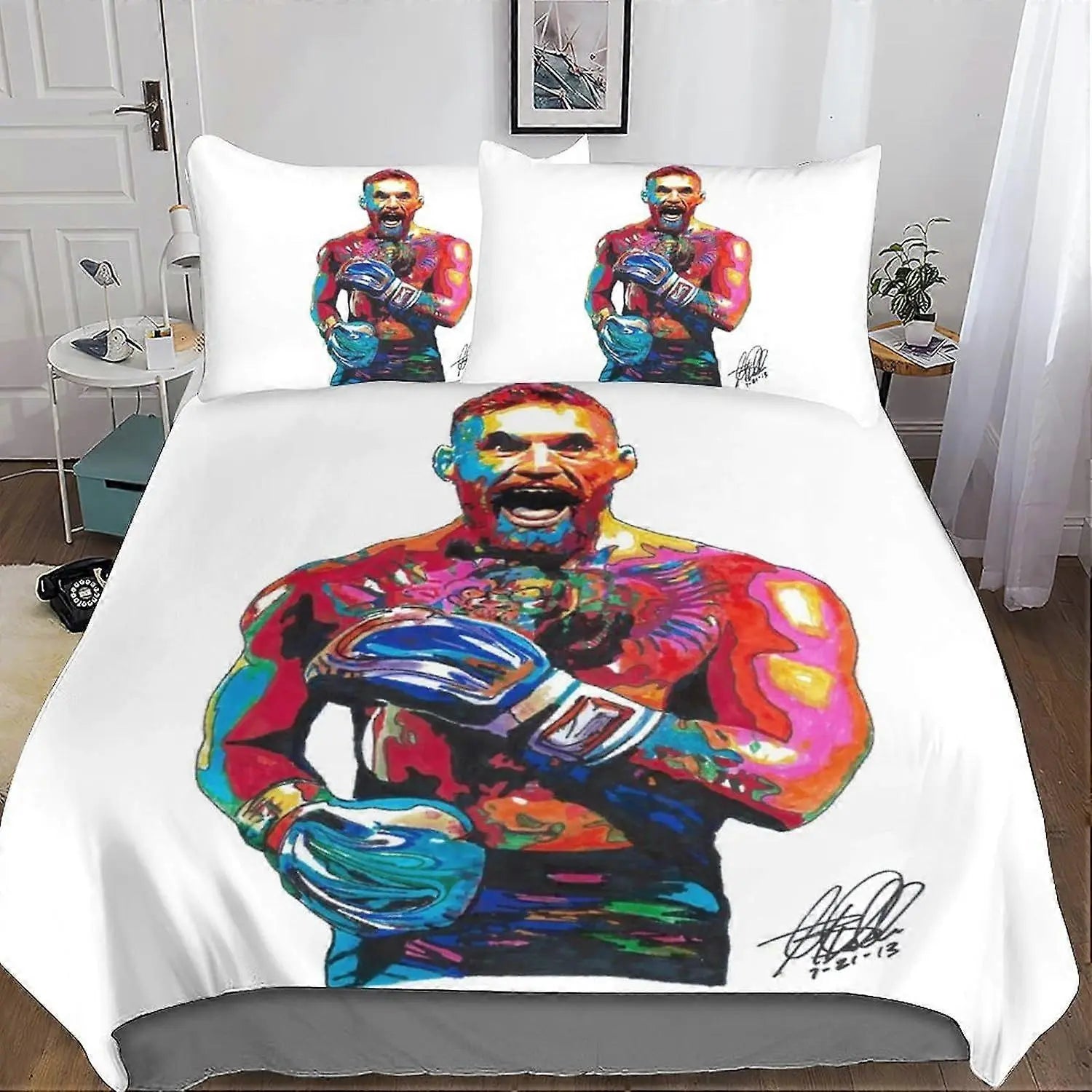 Conor McGregor themed bedding set featuring vibrant MMA fighter design with duvet cover, quilt, and doona for passionate UFC fans