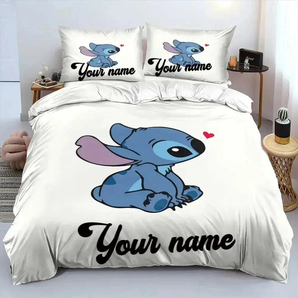 Custom Cartoon Duvet Cover Zirconic Anime-style Stitch doona cover with name customization, made from soft polyester blend, perfect for boys or girls who love cartoons.