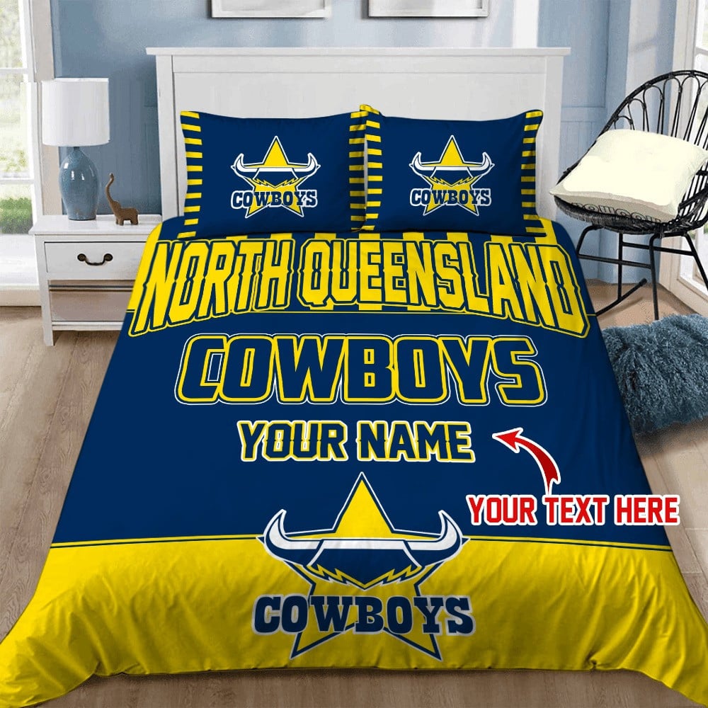 Custom Rugby Bedding Set – North Queensland Cowboys Doona Quilt Duvet Cover & Pillow Cases, NRL Team Bedding for Rugby Fans