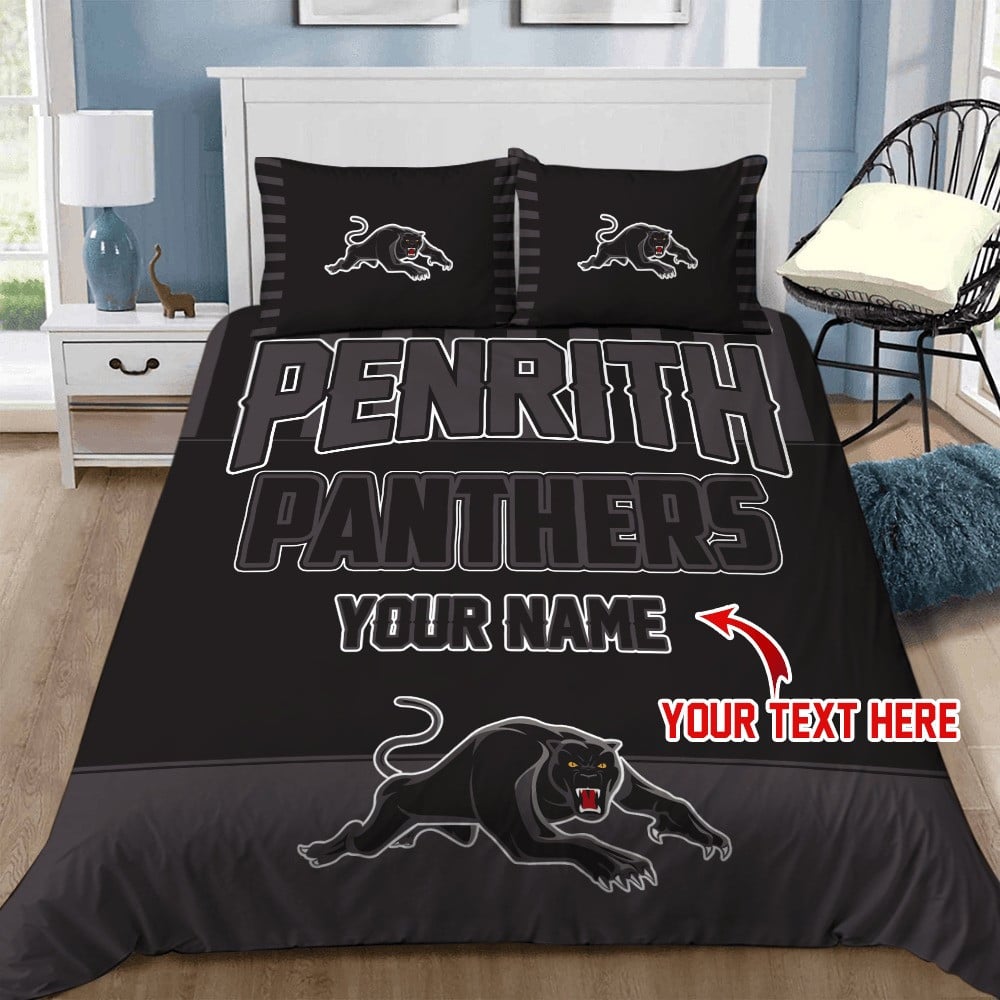 Custom Rugby Bedding Set – Penrith Panthers Doona Quilt Duvet Cover & Pillow Cases for Rugby Fans Bedroom Decor