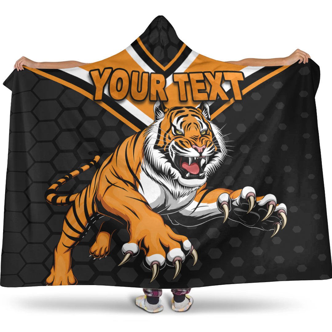 Custom Wests Tigers Rugby Hooded Blanket – Australian NRL Team Supporter Blanket, Personalized Rugby Fan Hooded Throw & Cozy Gift