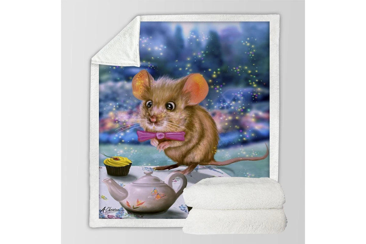 Cute dormouse and flowers kids throw blanket, cozy and warm animal design blanket.