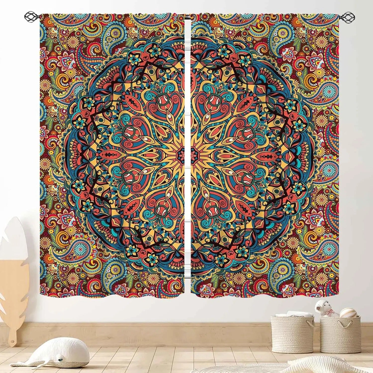 Indian paisley mandala curtains, perfect for boho bedroom and living room windows.