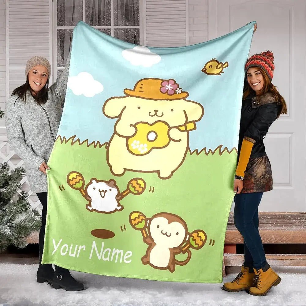 Kawaii Sanrio Purin blanket personalized with name, soft and cozy cartoon throw