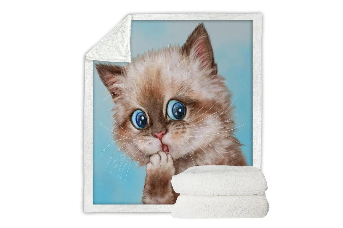 Adorable brown tabby kitten kids throw blanket, cozy cat design flannel blanket for children.