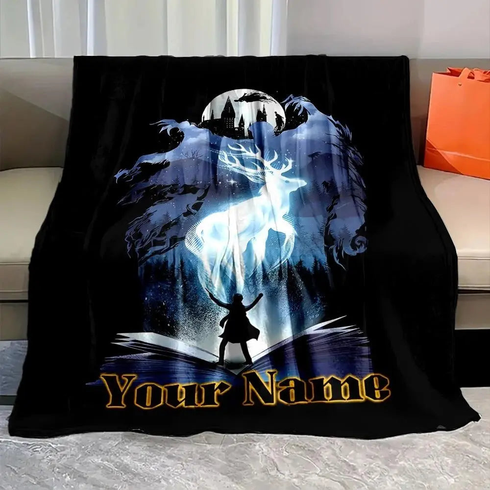 Personalized Magic Academy blanket with custom name design, cozy bedding throw for toddlers and children