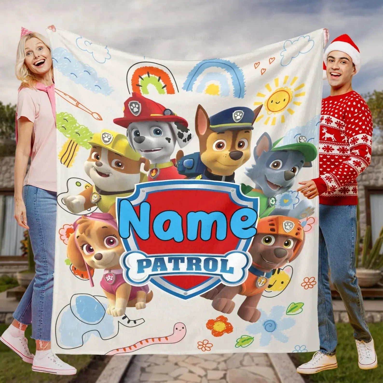 Personalized Paw Patrol Skye, Rubble and Everest blanket, custom kids name bedding gift for birthday