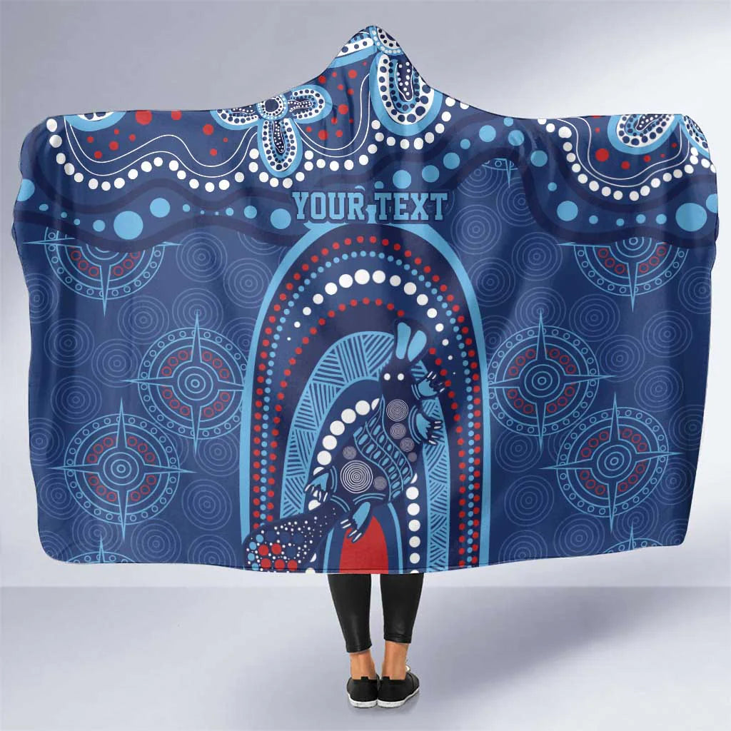 Personalized Australia NSW Rugby Indigenous Series Hooded Blanket – Blues NRL Supporter Blanket with Aboriginal Art, Custom Rugby Fan Gift, Cozy State of Origin Throw