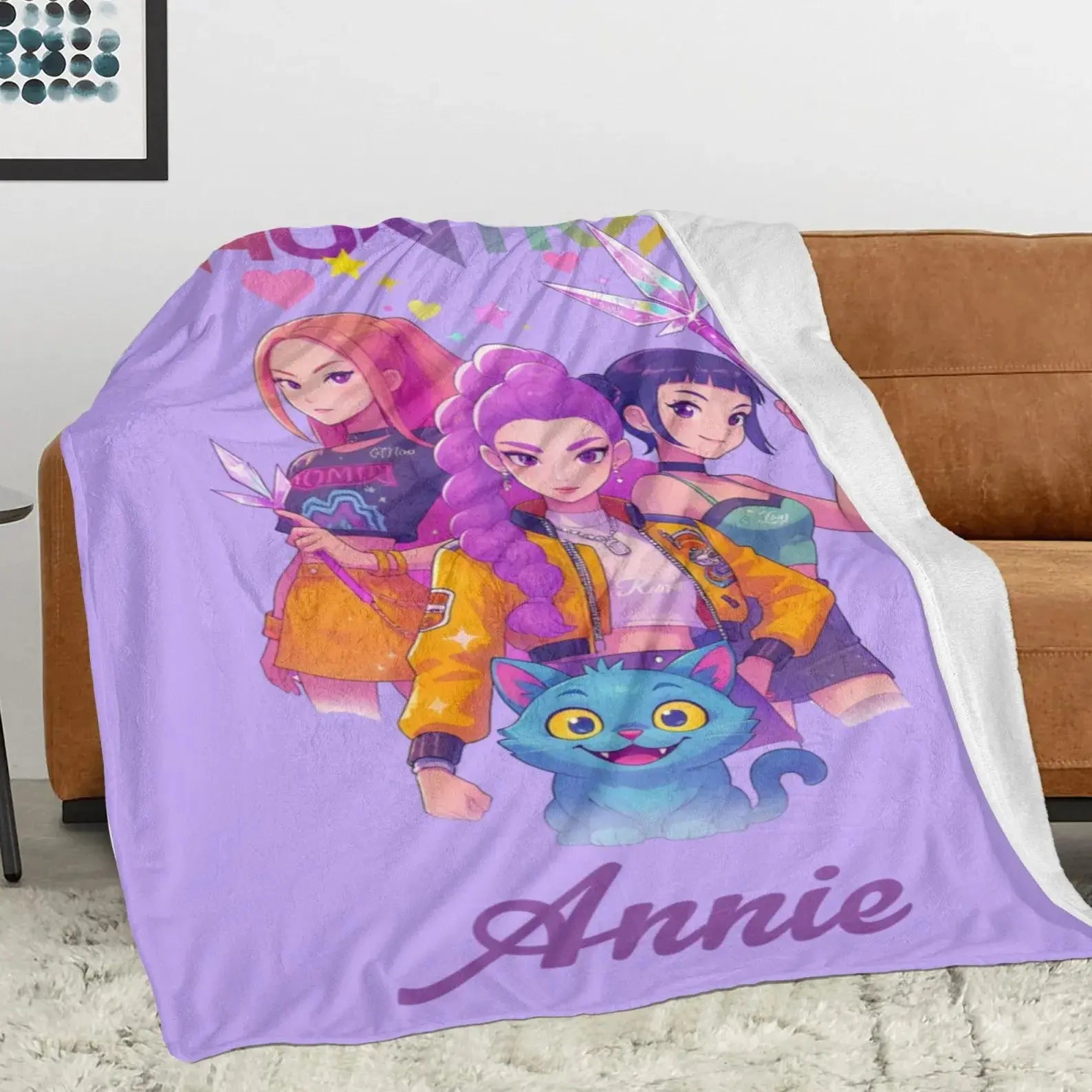 Personalized Kpop Demon Huntrix blanket, cozy Christmas or birthday gift for Kpop fans.
