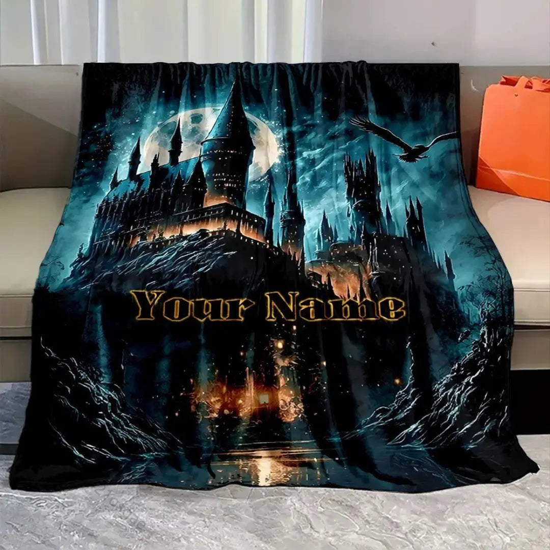 Personalized custom name blanket with Magic Academy theme, cozy kids blanket gift for boys and girls