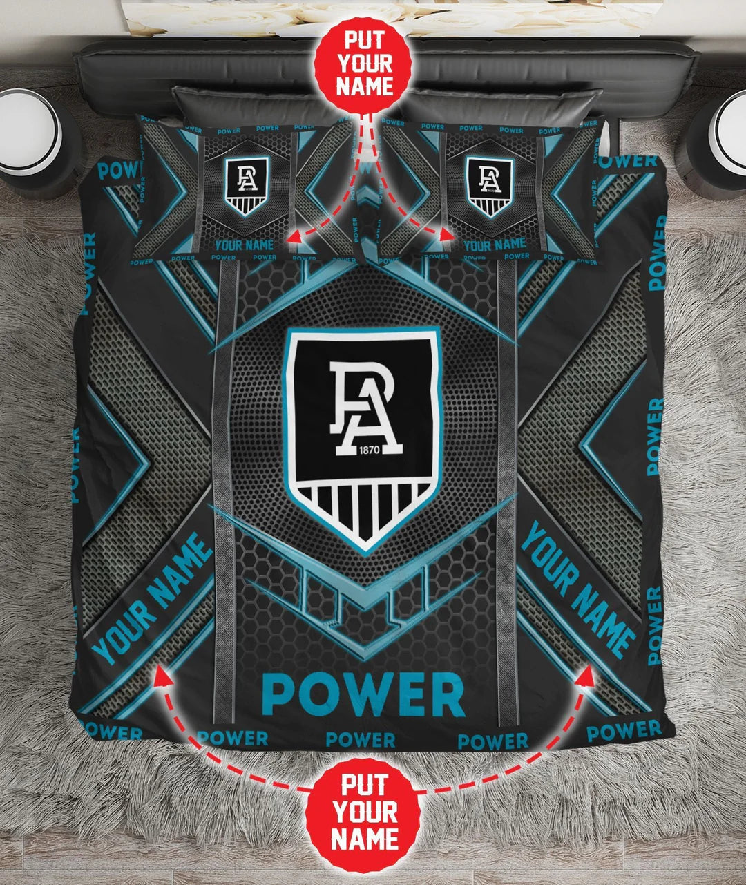 Personalized Port Adelaide Power quilt cover doona cover bedding Australia
