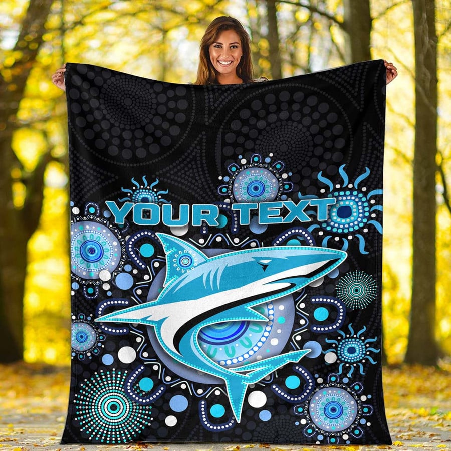 Rugbylife Blanket – Custom Cronulla-Sutherland Sharks Indigenous Black Rugby Team Premium Flannel Blanket, Soft Cozy NRL Supporters Throw, Personalized Rugby Bedding Gift
