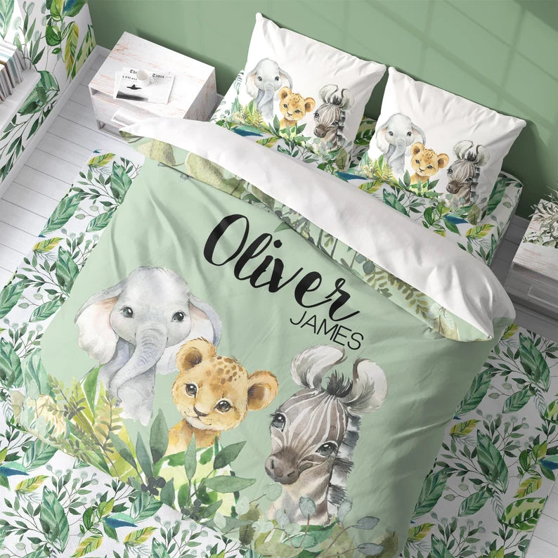safari animal kids quilt cover