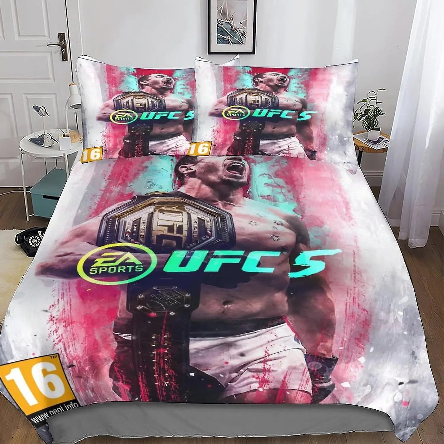 UFC Bedding for Girls and Boys – Fighter Pattern Quilt Cover Set with Pillowcases for MMA Fan Kids Room Decor