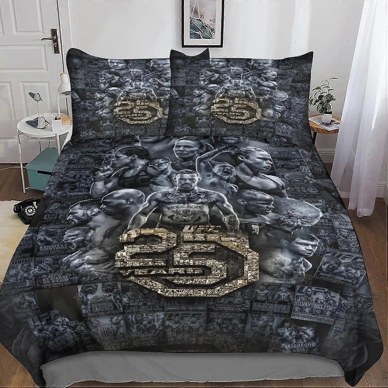 UFC-themed bedding set featuring quilt, doona, and duvet covers with bold fighter graphics and vibrant MMA-inspired designs perfect for any UFC fan’s bedroom decor