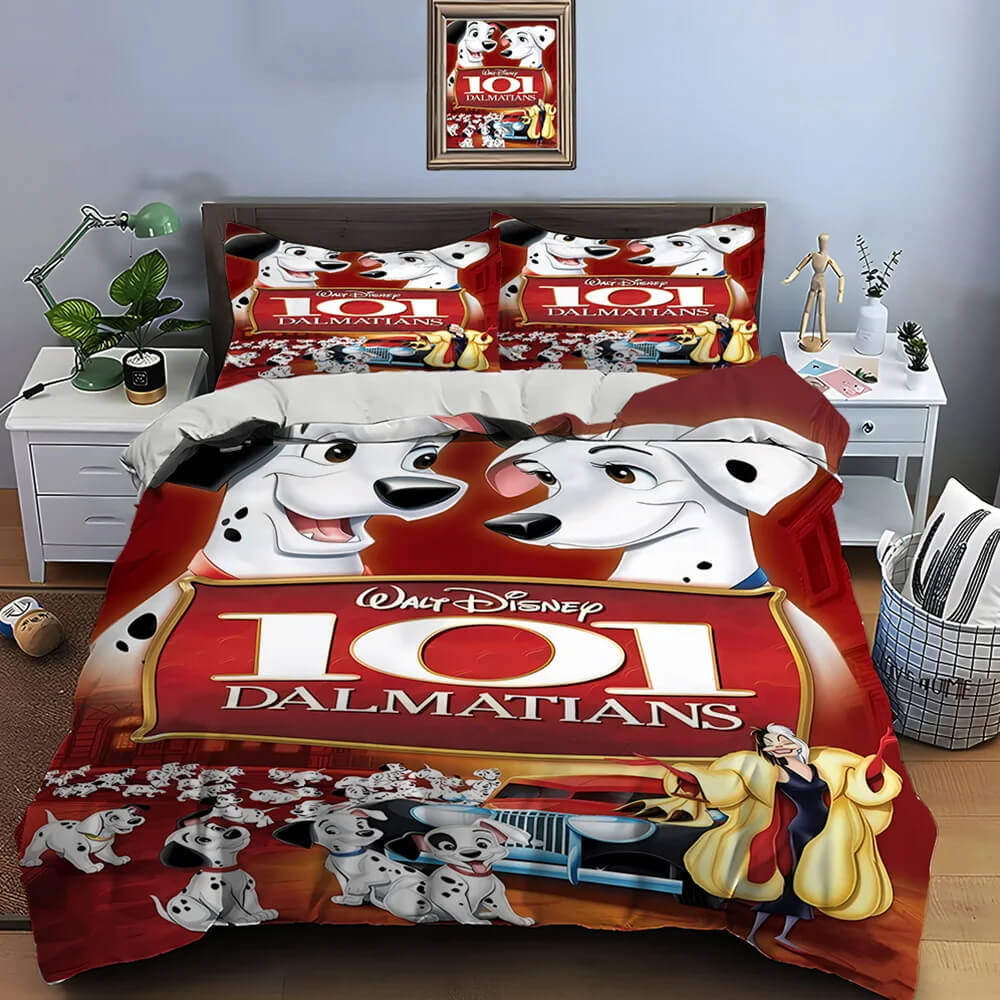 Fun dalmatian puppy print bedding for bedroom decor