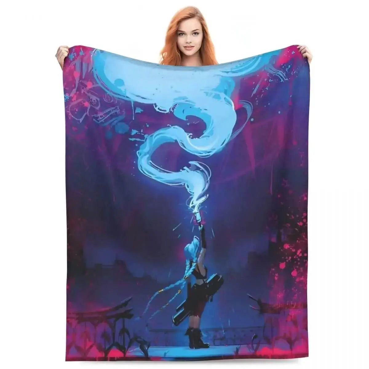 3D Anime Arcane Jinx Throw Blanket