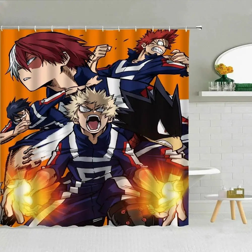 Bright and bold My Hero Academia character shower curtain for kids and teens