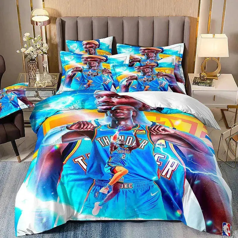 Shai Gilgeous-Alexander themed duvet quilt doona bedding set featuring dynamic basketball artwork, perfect for NBA fans and bedroom decor