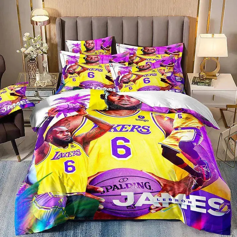 James LeBron doona duvet quilt bedding set featuring iconic NBA player graphics, ultra-soft breathable fabric, and vibrant basketball-themed bedroom decor perfect for fans