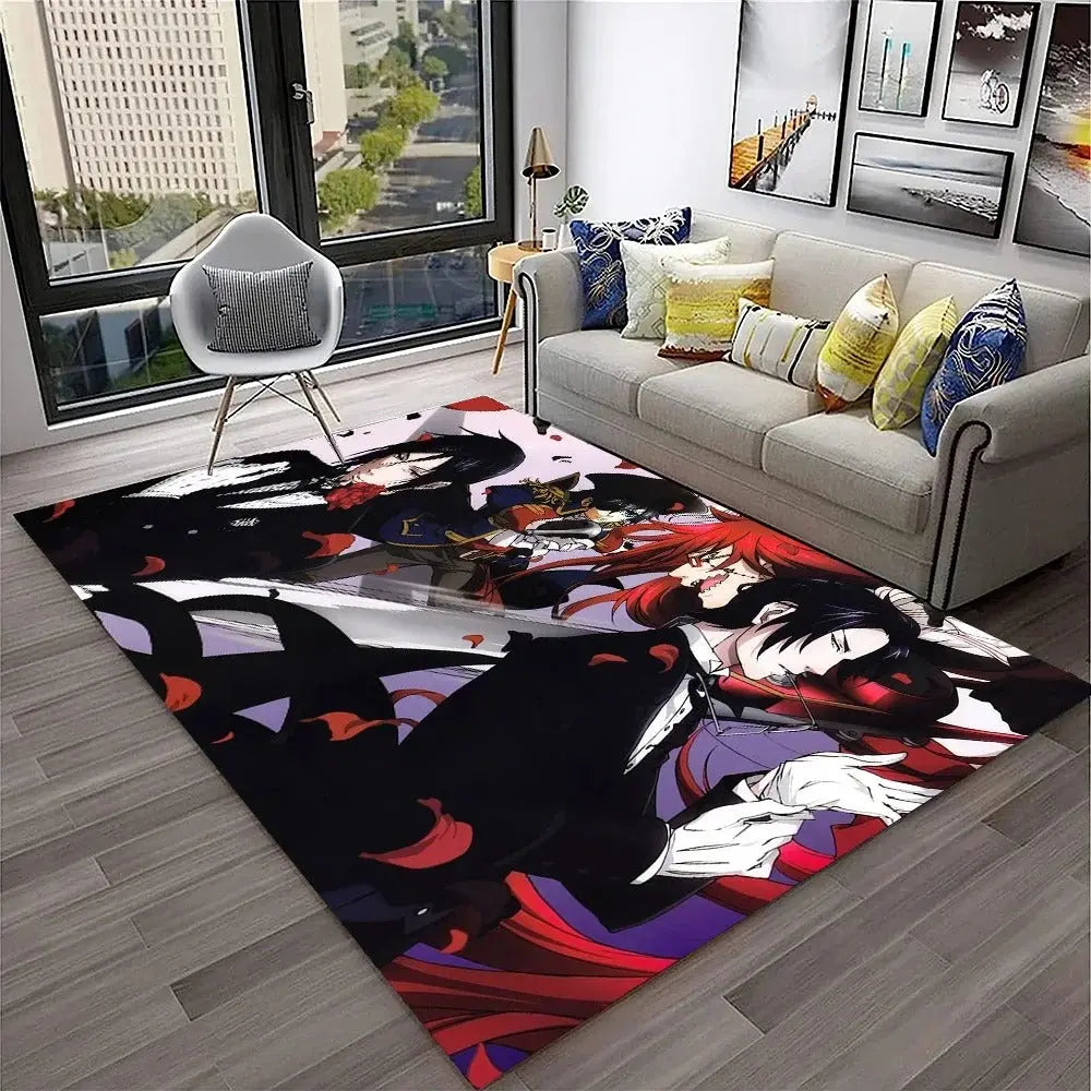 Japanese cartoon design rug featuring Black Butler characters