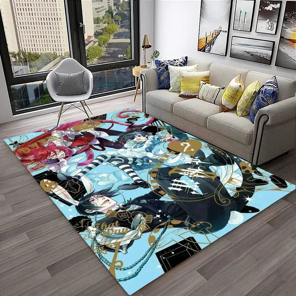 Washable anime cartoon rug for living room and hallway