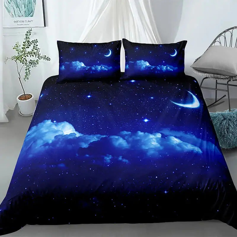 3D Blue Galaxy Quilt Cover