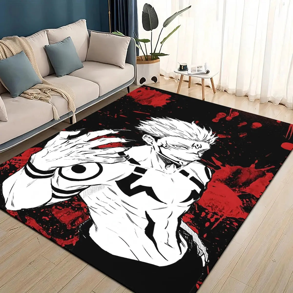 Soft and durable Itadori Yuji flannel rug in a colorful kids’ playroom.